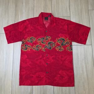 Vintage C-TWO Dragon Shirt Mens L Red Y2K Korean Button Up Streetwear